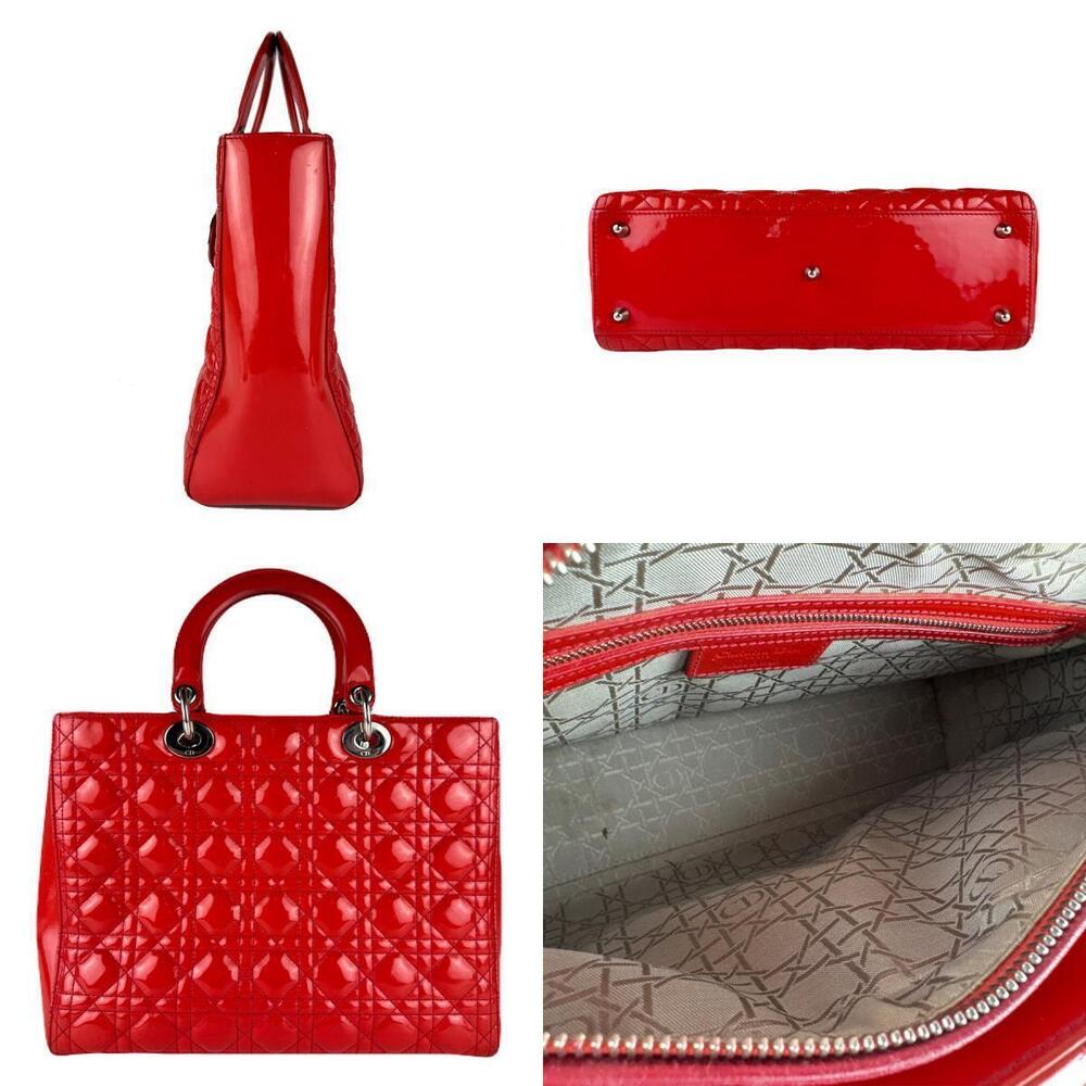 Dior Leather Shoulder Red Bag Patent Christian 2way Lady Vernis Red
